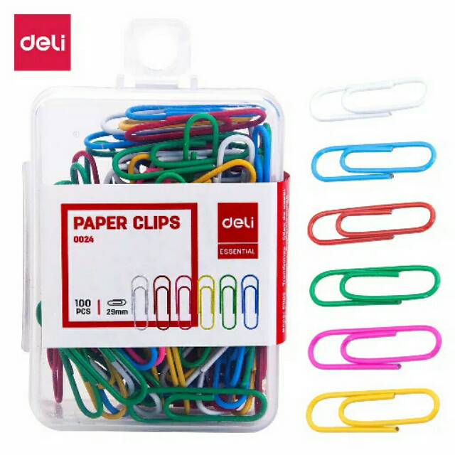 

Klip Kertas / Paper Clips Kebutuhan Kantor - Multi Warna 29mm Merk Deli