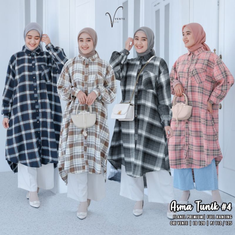 ASMA TUNIK #4  // ATASAN WANITA DEWASA // JUMBO MOTIF KOTAK-KOTAK // FLANEL PREMIUM LD 120 KANCING A