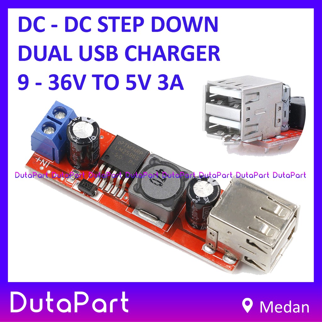 DC-DC Step Down DUAL USB Charger 9-36V To 5V 3A Module Converter DC