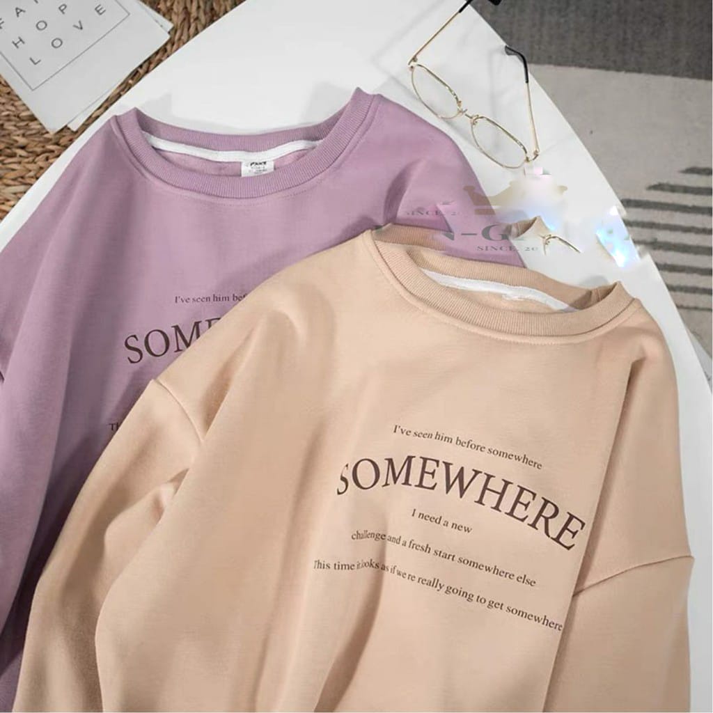 SOMEWHERE SWEATER OVERSIZE WANITA DAN PRIA CREWNECK SWITER KOREA