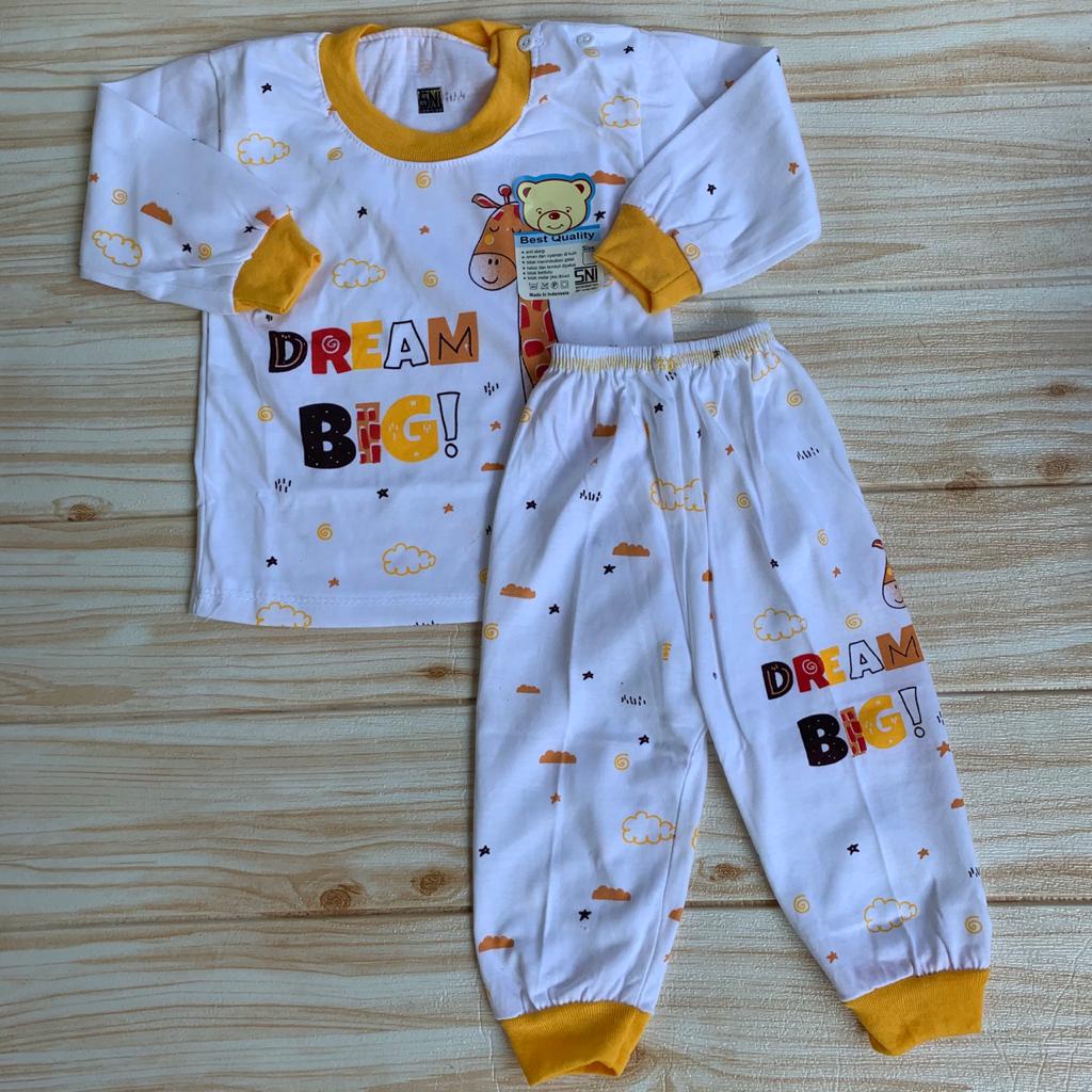 Setelan Piyama Baju Bayi Kaos Oblong Kancing Bahu Lengan Panjang Anak usia 3-12 Bulan Almeera Baby