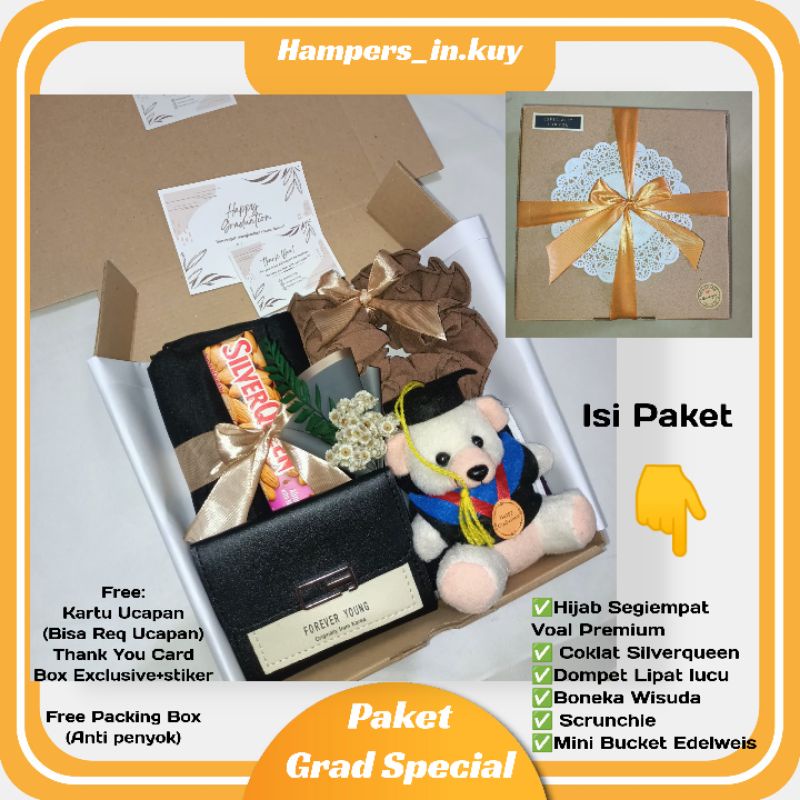 [ HAMPERS_IN.KUY ] Hampers Paket Hijab/Kerudung untuk Kado Wisuda Cewek / Gift Box Graduation Free Kartu Ucapan