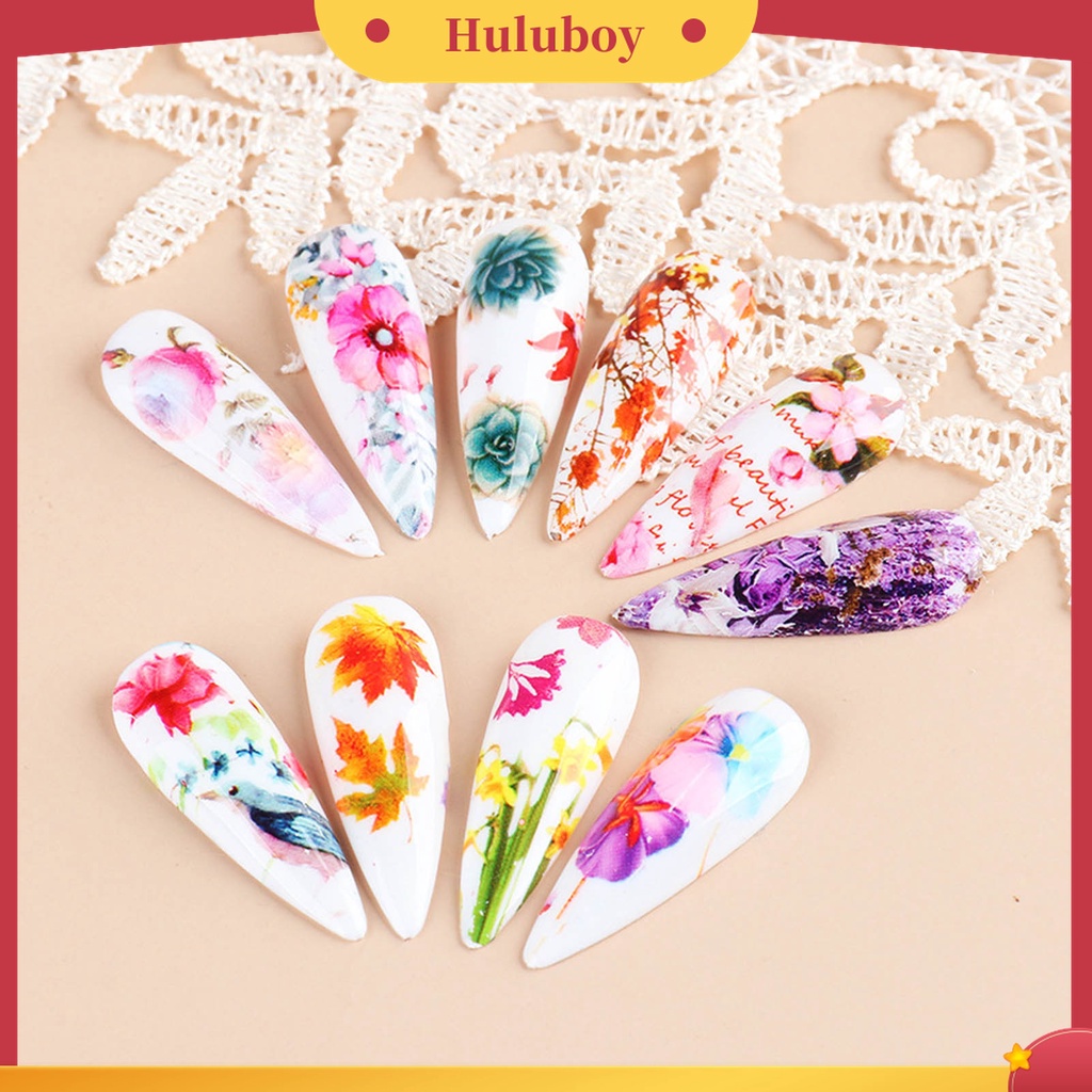 Huluboy Huluboy♡ 10 Pcs / Set Stiker Kuku Foils 3D Efek Daun Maple Warna-Warni Untuk Manicure