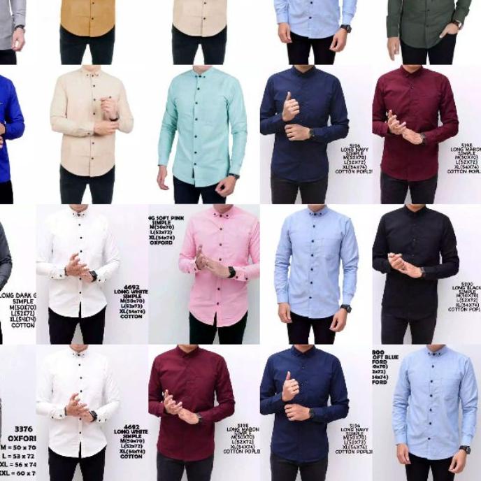 KESEMPATAN TERAKHIR kemeja cowok polos lengan panjang slimfit hem pria kantor hitam navy putih maron