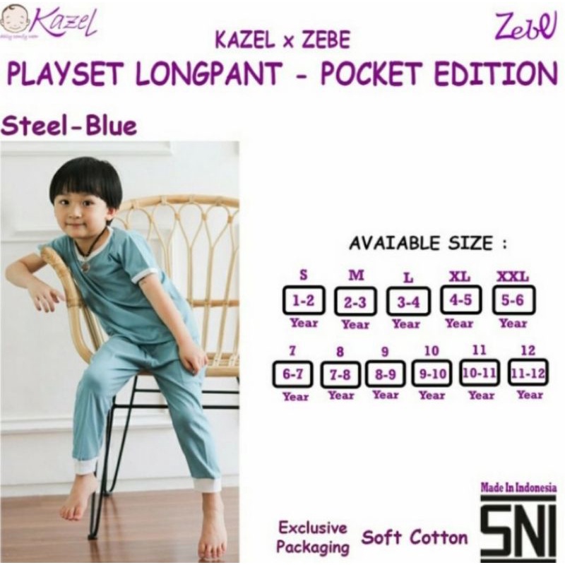 KAZEL Playset Long Pants Piyama Anak Lengan Pendek Kaos Setelan Anak 1- 5th