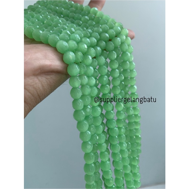 Bahan batu alam SOFT GREEN cat eye 8mm BULAT CUTTING mata kucing HIJAU bahan kalung gelang anting strap mask kerajinan tangan craft citayam fashion week etink vintage elegan bali manik crystal