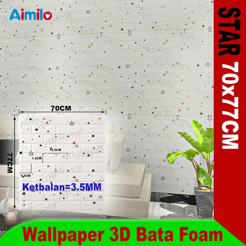 (Aimilo)  Wallpaper Dinding 3D Foam Motif Batu Bata Dekorasi Dinding Kamar Murah Ukuran 70 x 77 CM-3.5MM AiBK3-1