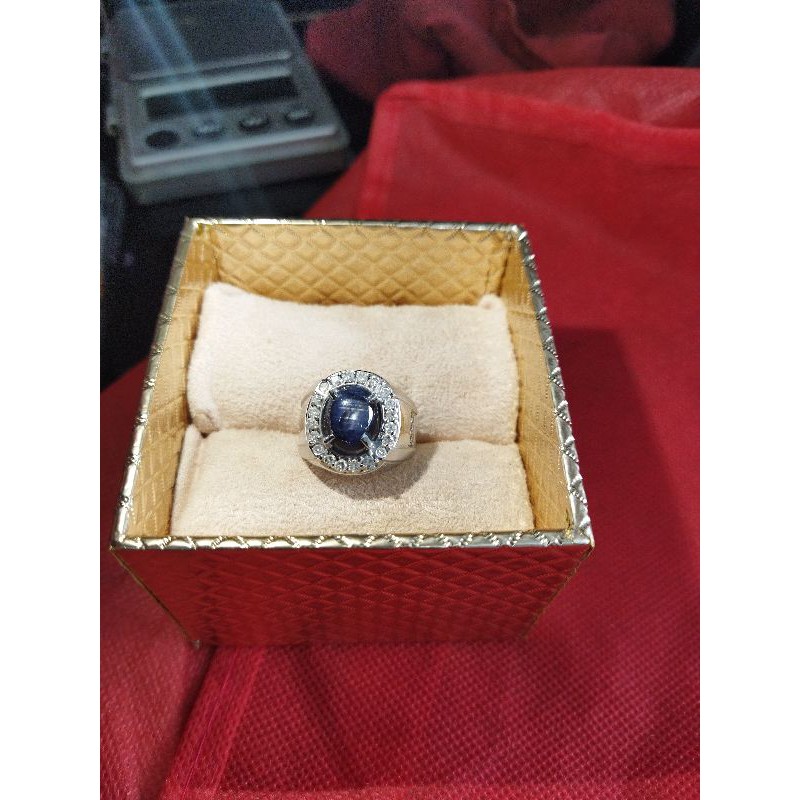 Cincin Eropa Pria Berlian Blue Star Sapphire Birma Kode 027