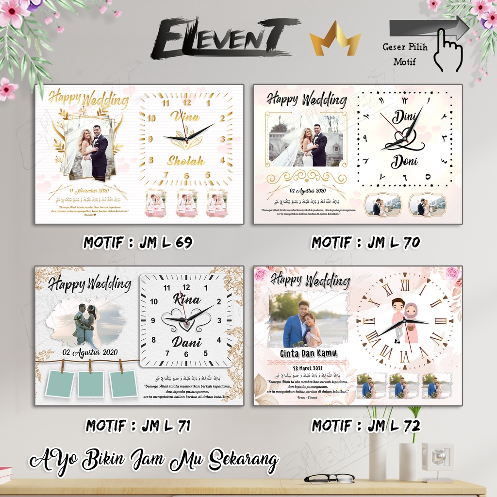 Hadiah Pernikahan Jam Dinding Custom Foto Unik Elegant Lucu Hadiah Ultah biografi anak Kado Happy Wedding UlangTahun Wisuda Nikah Biodata Bayi Birthday Sahabat Bingkai Photo MDF Gift Engagement Keluarga Anniversary Barakallah Fii umrik Graduation Murah-6