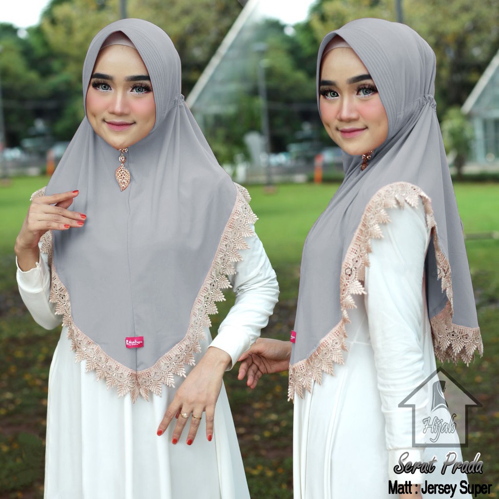 GROSIR Jilbab Instan Serut Prada Hijab Bergo Renda Import Terbaru dan Termurah RUMAH HIJA'B-Abu Silver