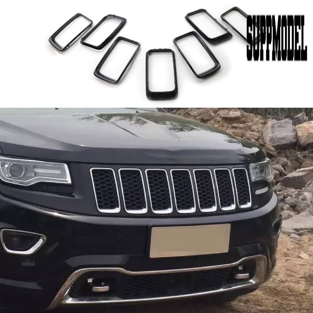 7pcs / Set Ring Cover Trim Grill Depan Mobil Jeep Grand Cherokee 2014-2016 Warna Hitam Terang Tahan Panas