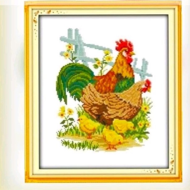 Paket kristik ayam pola kain ayam jago cross stitch 14ct embroidery craft kerajinan tangan sulaman j