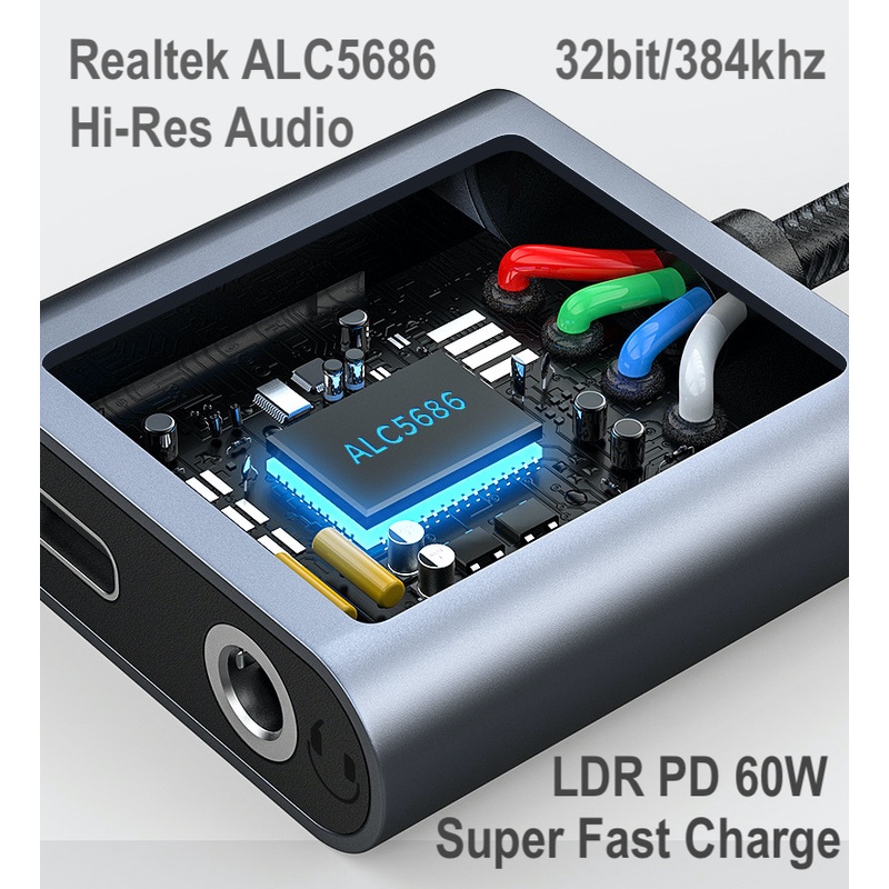 Enhanced Adaptor 2 in 1 Hi Res DAC Type C To 3.5mm With PD Fast Charge