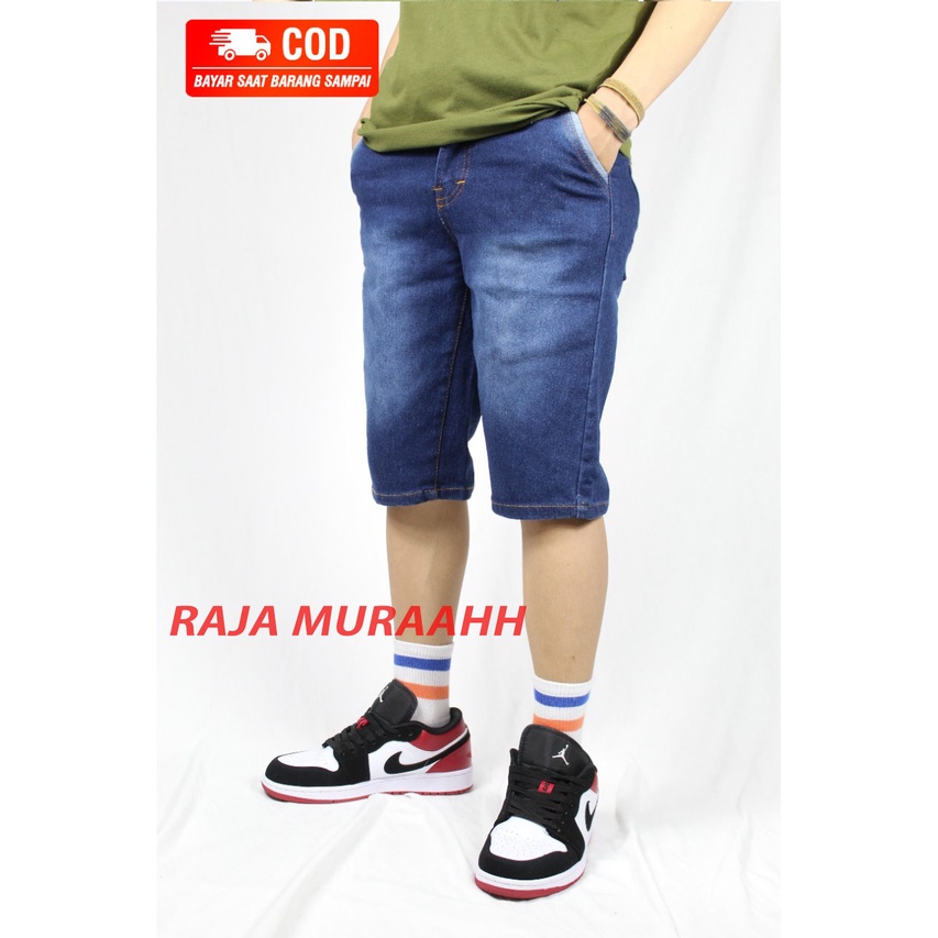 Cod Celana Jeans Pendek Pria Bahan Garmen Hitam Navy Slimfit Lipat Polos Levis Alusan