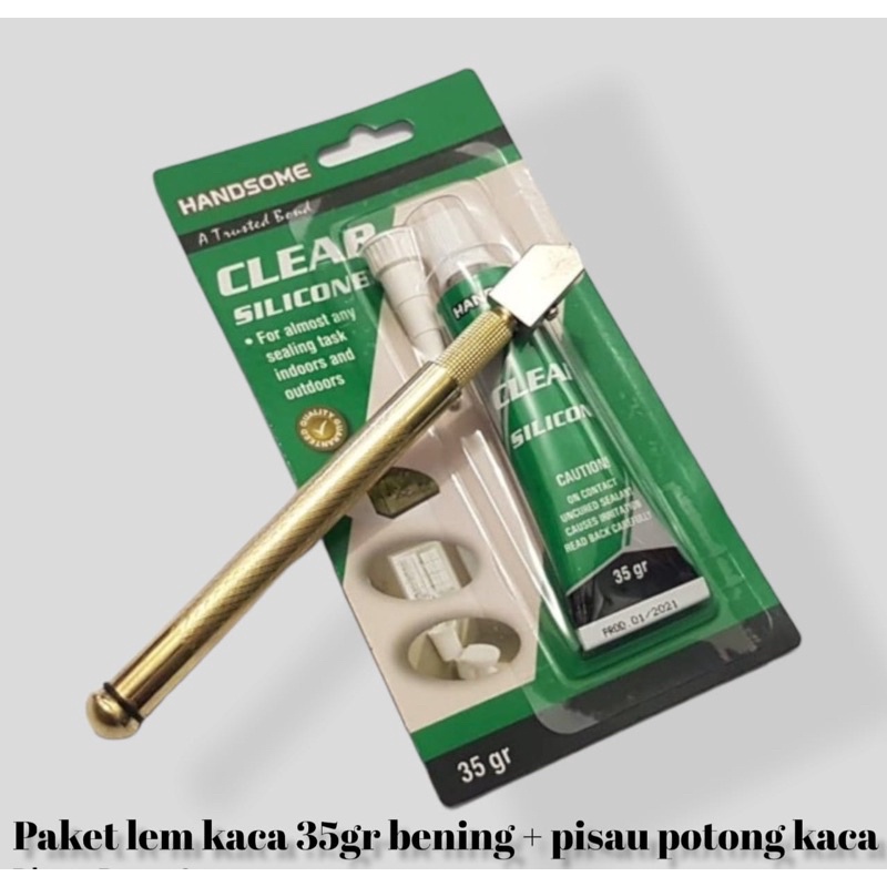 Paket lem kaca bening 30gram dexbone + pisau potong kaca