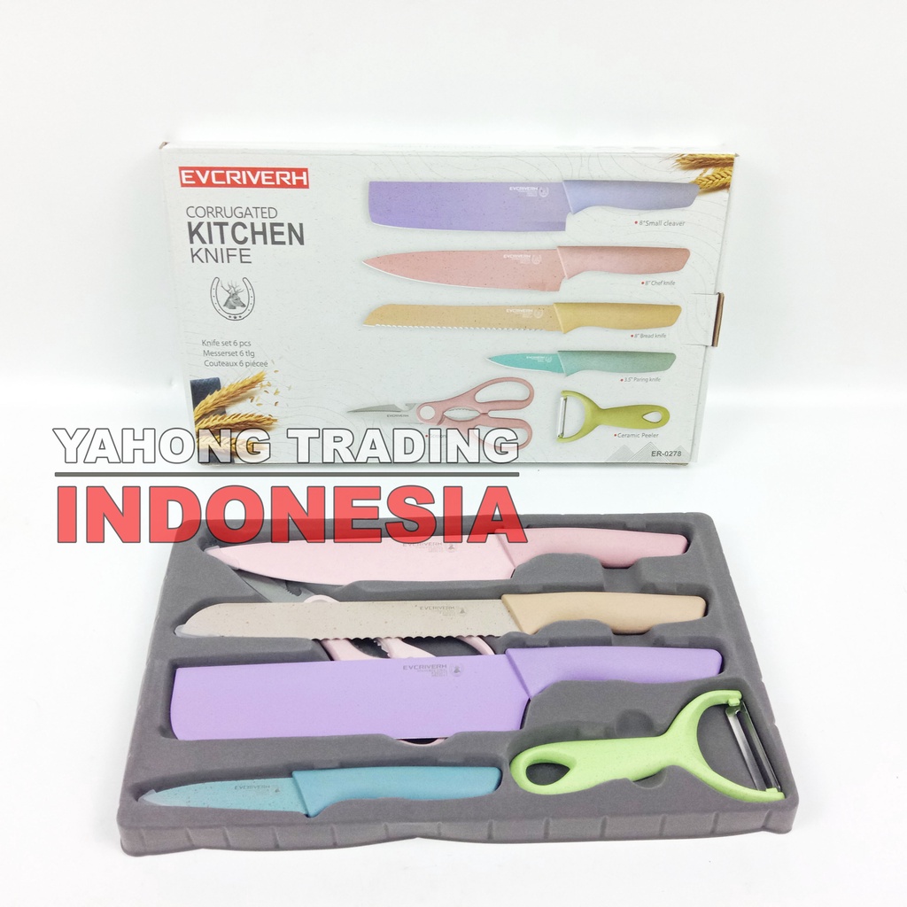 Pisau Dapur Lengkap Warna Pastel 6pcs Kitchen Knife Set 6 pcs in 1