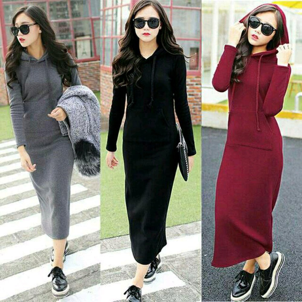 8BIT SUPPLIER FASHION  WANITA  ELSA HOODIE LONG DRESS FIT TO 