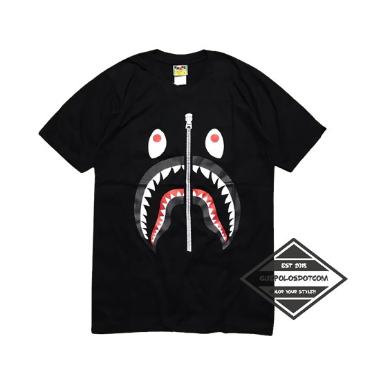 BAJU KAOS PRIA BAPE - A BATHING APE SHARK (HITAM) - TSHIRT BAPE MIRROR