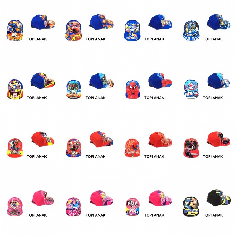 Topi Anak karakter CAR, TAYO, TOBOT, MICKEY, DORAEMON, SUPER HERO, LOL, BARBIE, dll