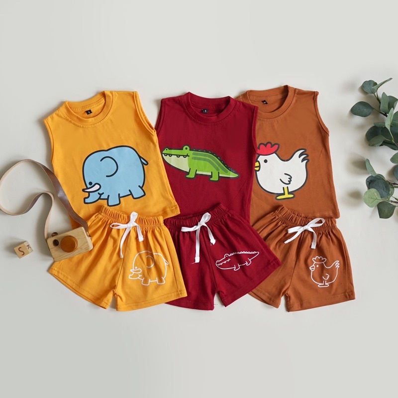 Singlet Set Animal 6bln-4thn / Set Kutung Anak