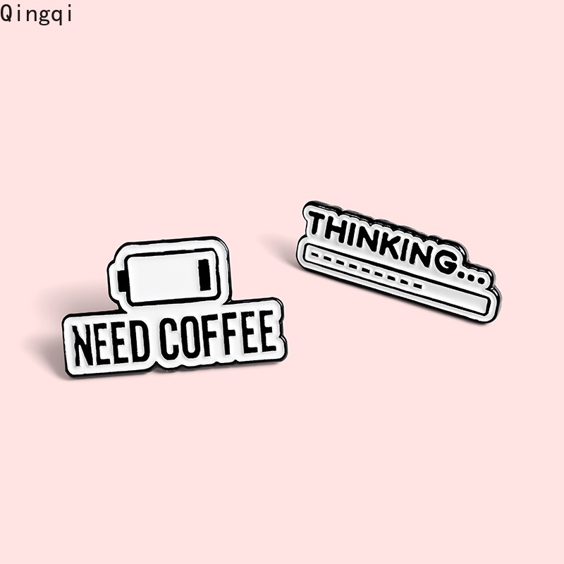 Bros Pin Enamel Desain Coffee Power Thinking Progress Bar Needing Coffee To Stay Alive Untuk Pria Dan Wanita