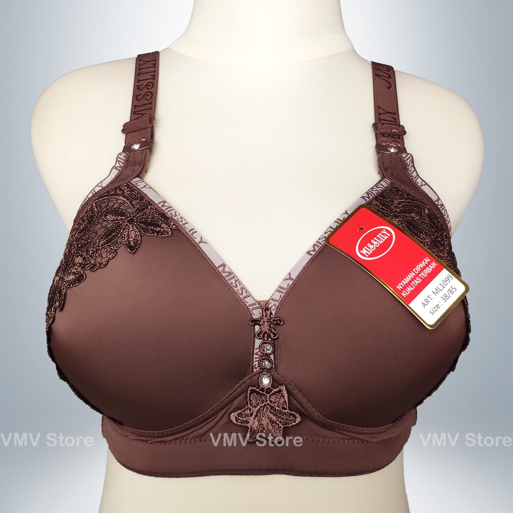 Bra Jumbo Cup C Misslily ML 1099 Tanpa Kawat Kait 3 Motif Lace Brukat Bh Wanita Cup Besar Sexy Asli