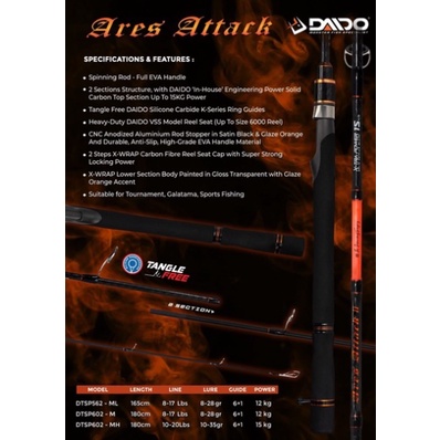 Joran Daido Ares Attack lengkap ukuran 165 180 cm free pack pipa