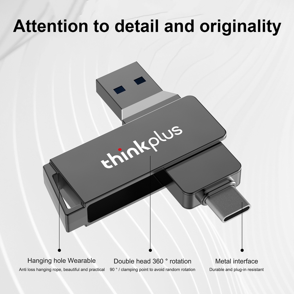 (Huluboy) Flashdisk USB 3.1 Tipe-C Kecepatan Tinggi Rotasi 360 ° 16G 32G 64G Untuk Lenovo MU251