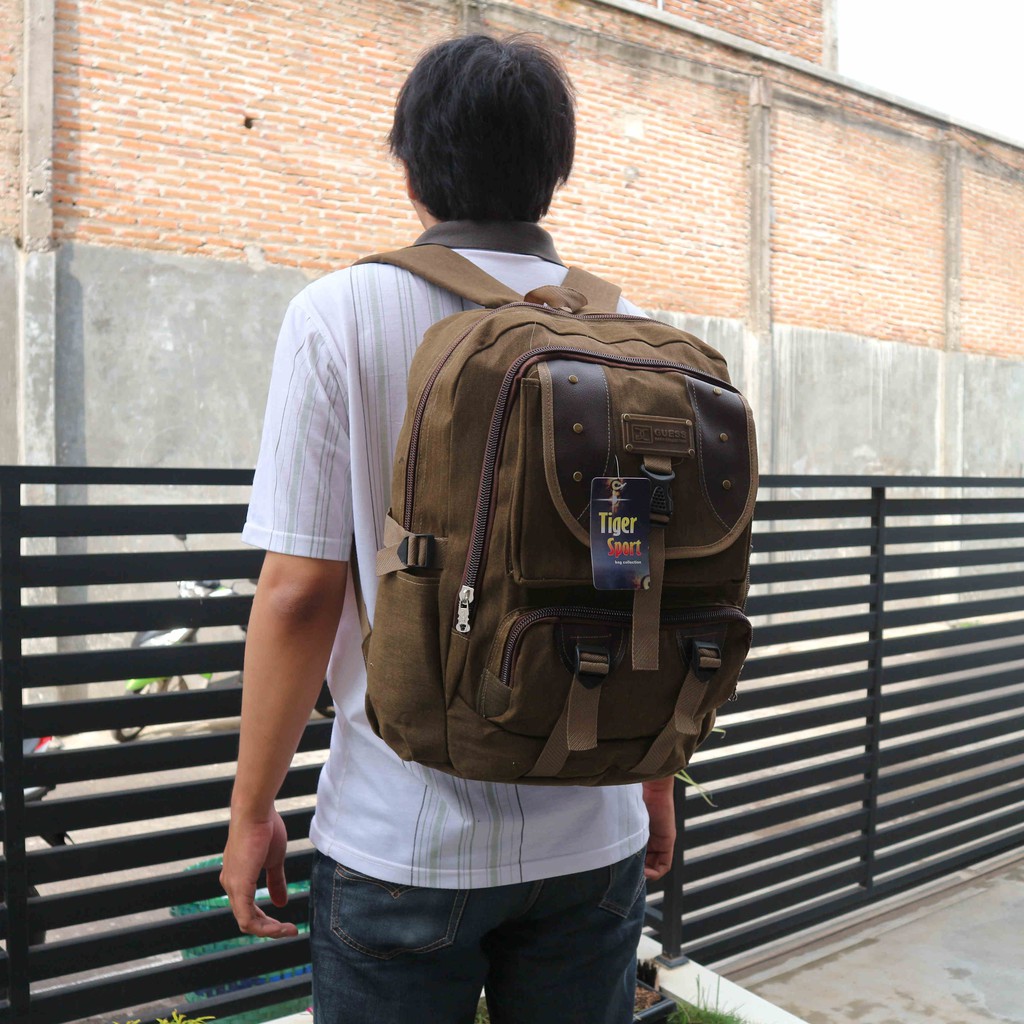 Jual Tas Ransel Backpack Fashionable Kanvas Distro Keren Gaul Macho Pria Wanita Sekolah Travelling