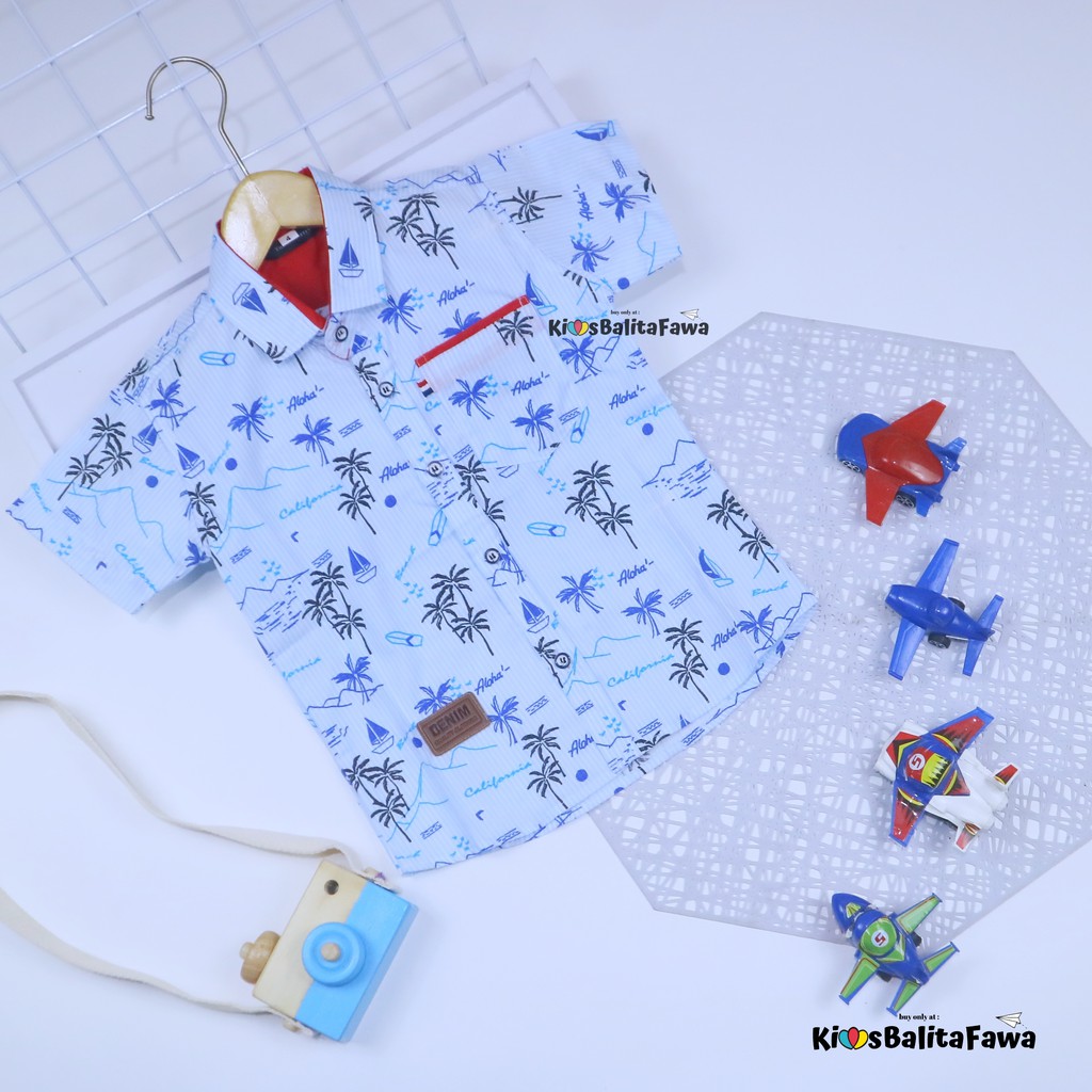 Kemeja Farel uk 3-8 Tahun Anak Laki / Baju Lengan Pendek Atasan Kancing Katun Grosir Murah [IMPORT]