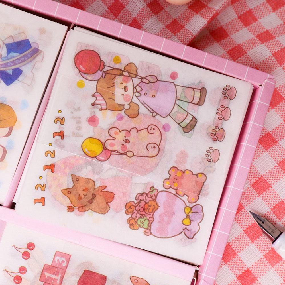 Agustinina Stationery Sticker Set Lucu 100pcs/box Packing Dekorasi Tahan Air Hewan Peliharaan Bunga Makanan Buah Kartun Perekat Decals