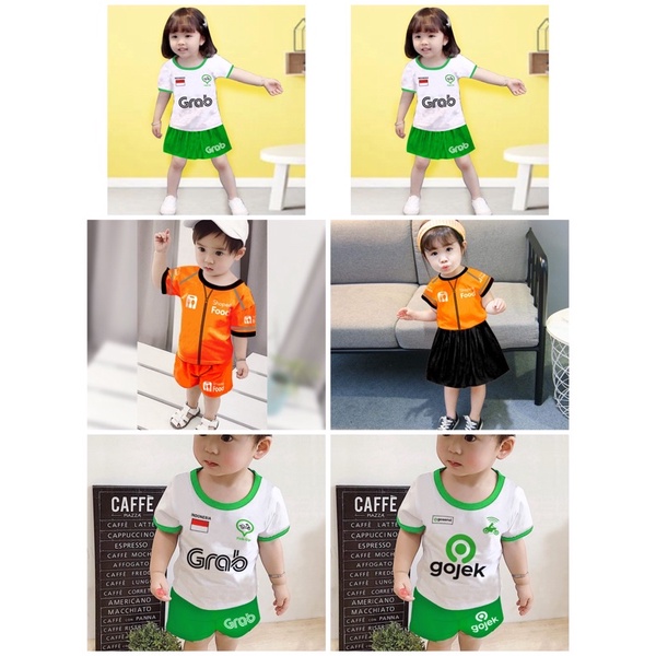 SETELAN ANAK CEWEK COWOK KARAKTER OJOL/OJEK/GO FOOD/SHOPEE FOOD 6 BULAN - 3 TAHUN