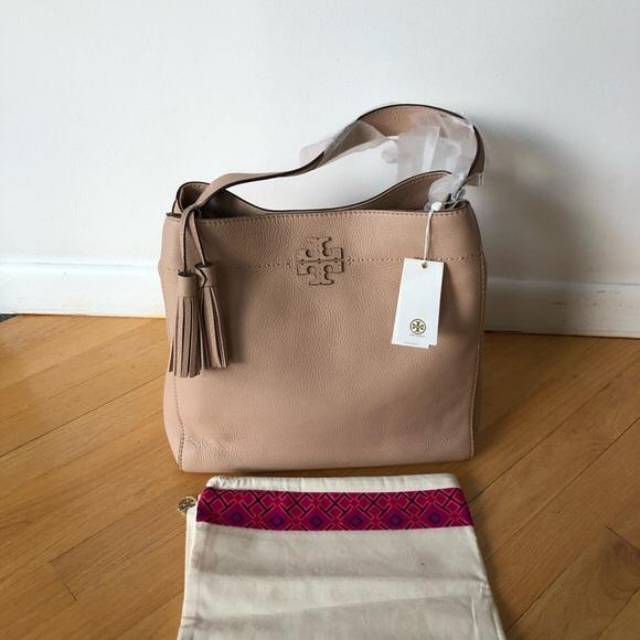 Tory Burch Mcgraw Hobo Leather Handbag cream nude totebag tote selempang slingbag authentic asli