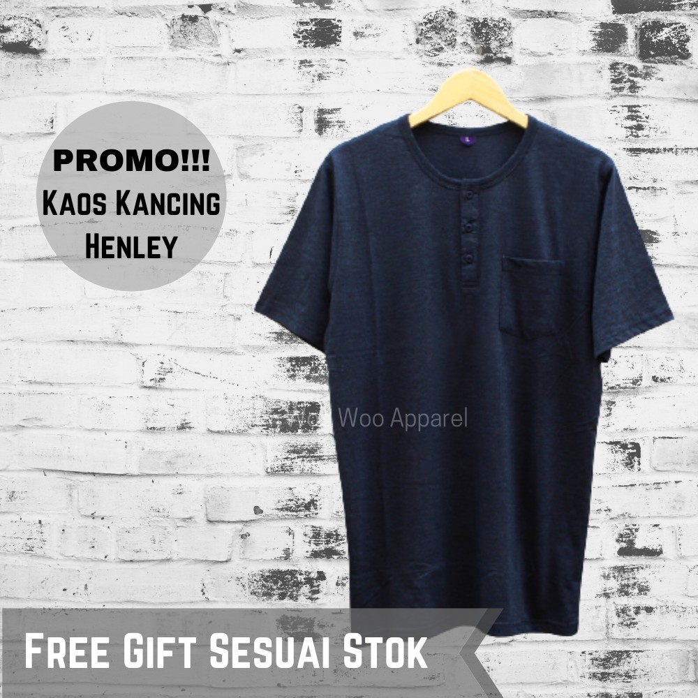 Kaos Kancing Henley Kantong Dada