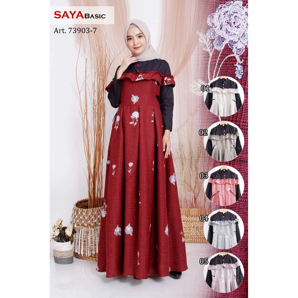 Fashion Muslim Gamis Wanita Dress Katun Motif Terkini SayaBasic