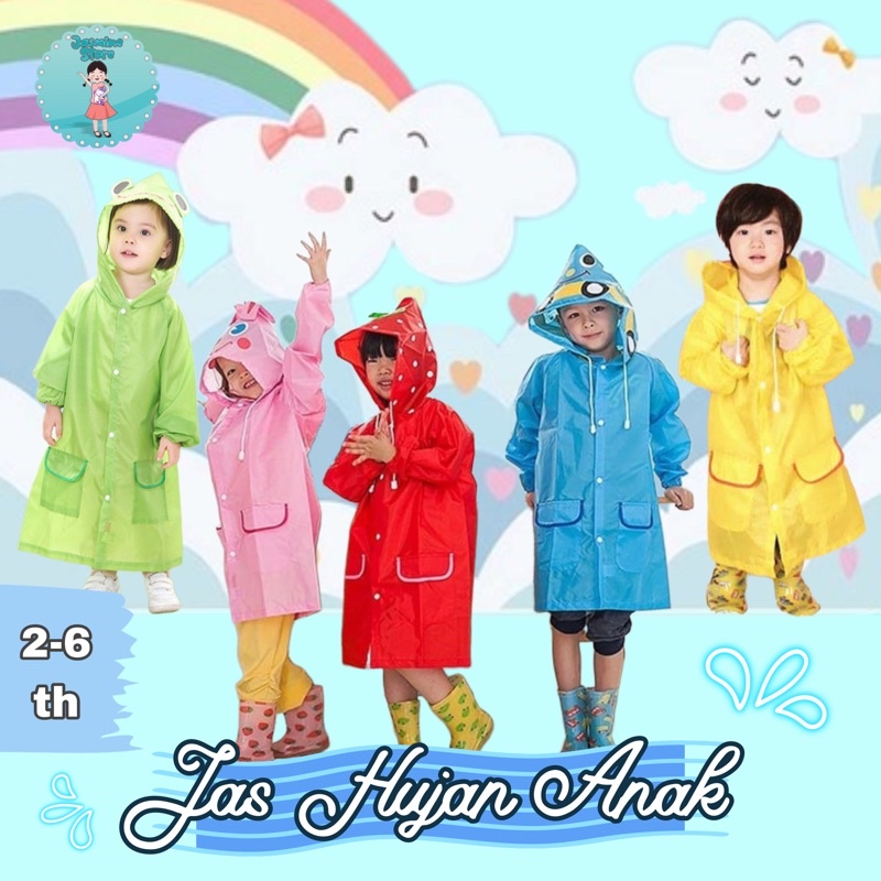 Funny Children Raincoat Jas Jaket Hujan Anak Balita Bayi Karakter Lucu/Jas hujan anak bayi 2 - 5 tahun/Jas hujan funny rain coat/Jas hujan karakter kelinci kodok bebek mobil strawberry/Jas Hujan Anak TK/Jas Hujan Anak 9 tahun/Baju Hujan Anak