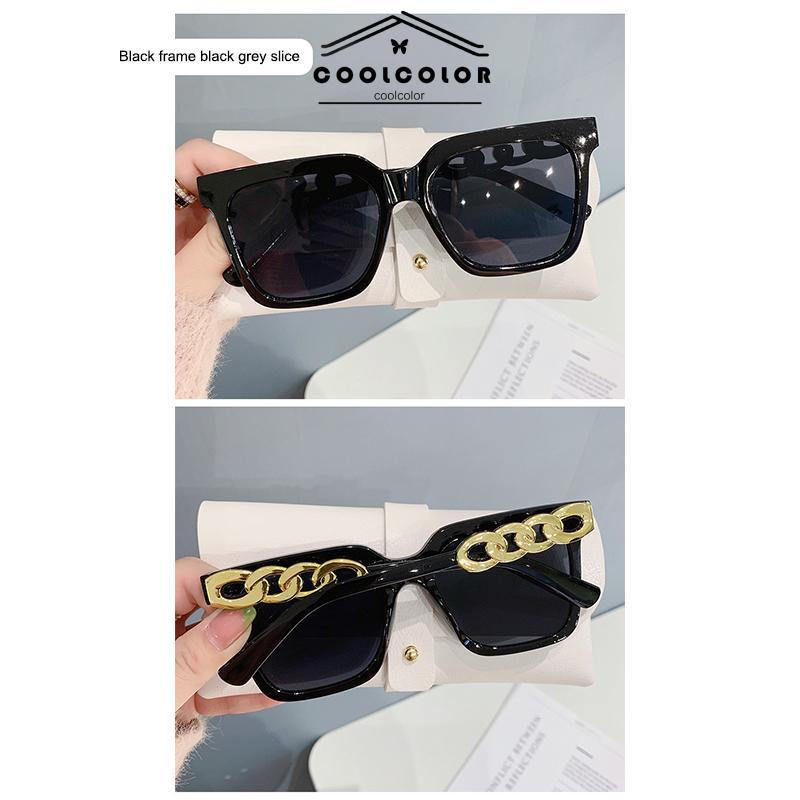 COD❤️Kacamata Wanita Street Shooting Desain Rantai Persegi Bingkai Besar Retro Lensa Bening Fashion Import Eyeglasses Optical Sunglasses Ready Stock