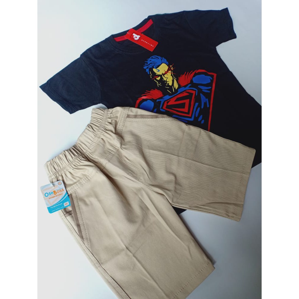 COD BAJU STELAN ANAK LAKI LAKI GAMBAR SUPERMAN DAN CINO PENDEK USIA 1-10 TAHUN-1