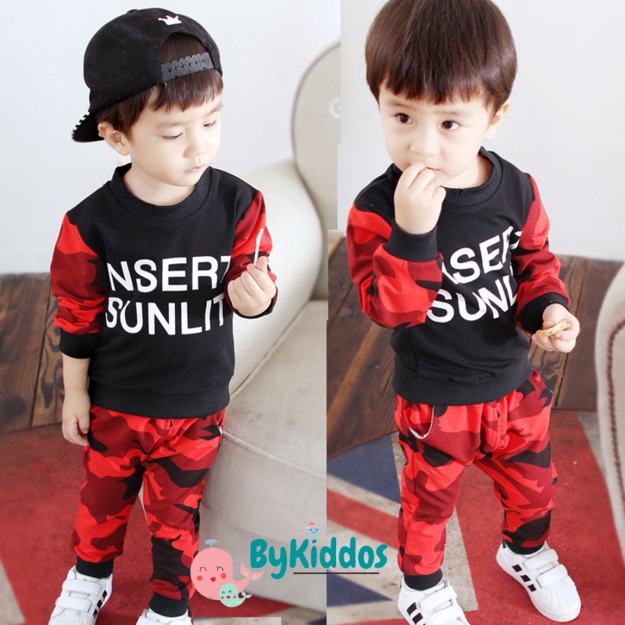 ByKiddos - Setelan Baju dan Celana Anak Laki Army Sweater / Kaos Anak Laki-Laki Motif Army 0-3 Tahun