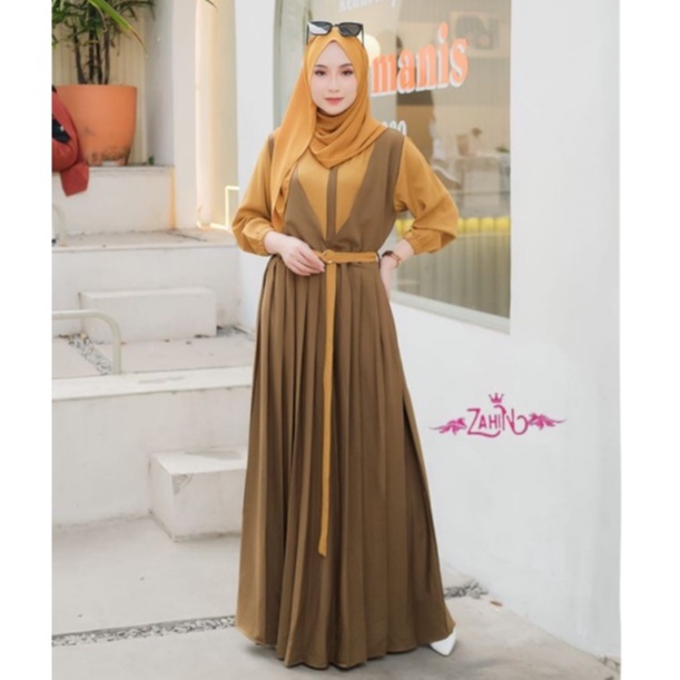 GAMIS DRESS LAURA ITY CREPE ORI ZAHIN CANTIK-ARMY OLIVE