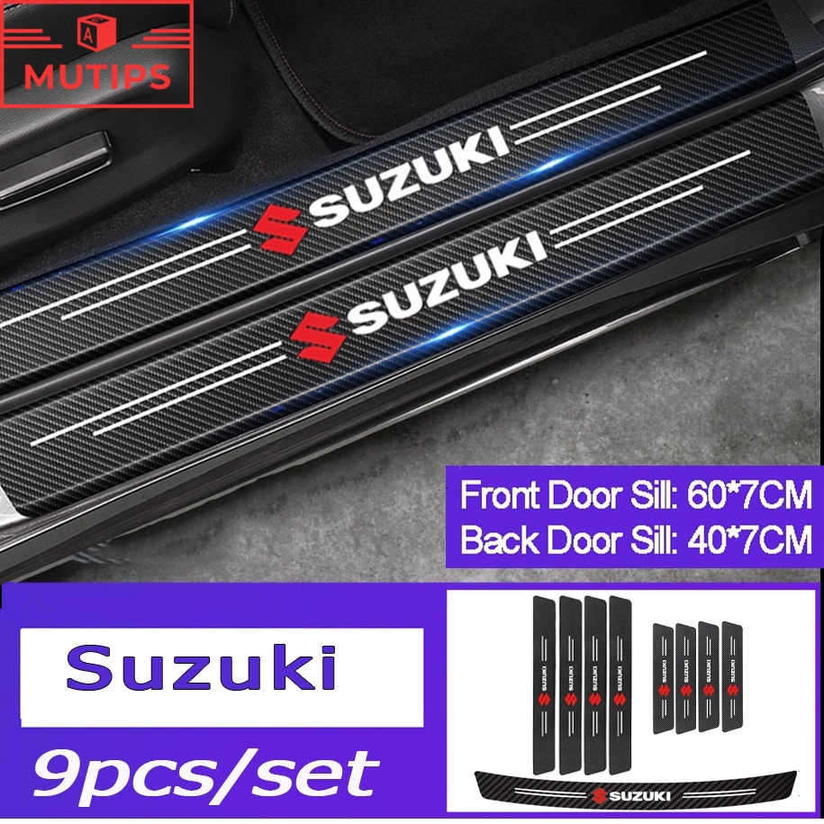 Suzuki 9Pcs Stiker Pelindung Pintu Mobil Bahan Carbon Fiber Anti Gores Untuk ERTIGA Splash Swift XL7 SX4 Jimy Vitara Katana