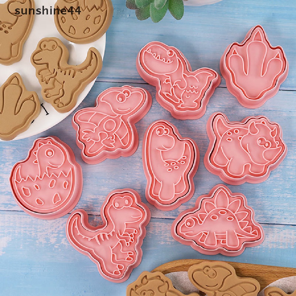 Sunshine 8Pcs Cetakan Pemotong Kue / Biskuit Bentuk Dinosaurus Bahan Plastik