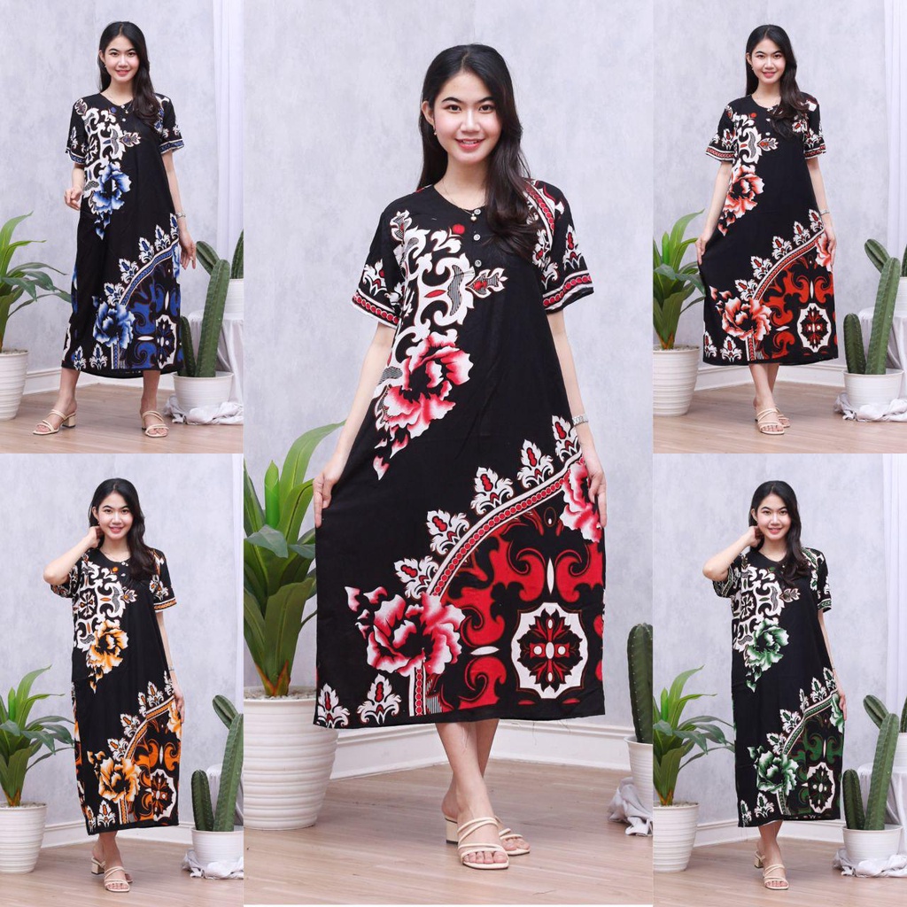Daster Batik Lengan Pendek - Motif Daun - Leher Kancing (DPT001-133) Batik Prass-1