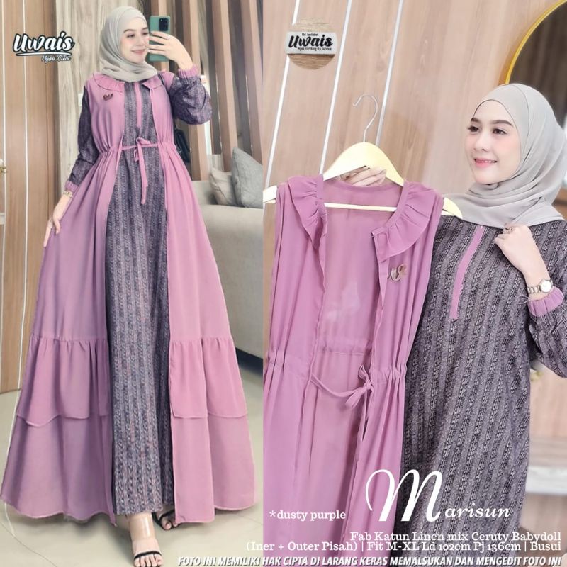 AS Marisun set maxy / setelan gamis plus outer rompi pisah bisa dilepas / gamis LD 102 M-XL/ gamis k