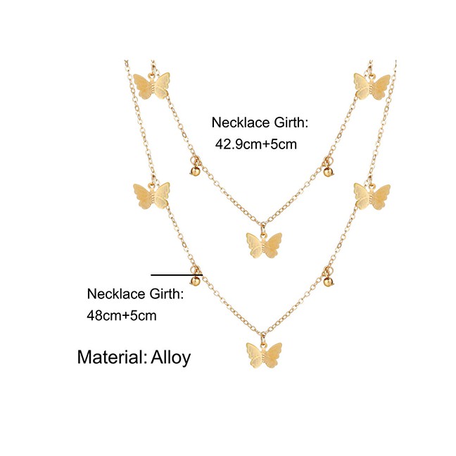 LRC Kalung Fashion Golden Butterfly Alloy Diamond Round Bead Multi-layer K25196