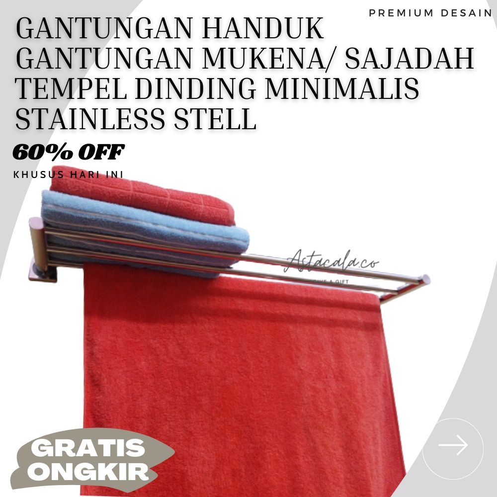 Gantungan Handuk 3 baris 80cm Tempel Stainless Tebal Tahan Karat