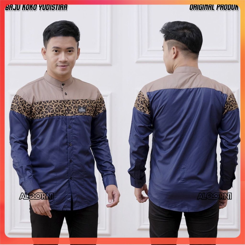 Big sale baju koko pria lengan panjang terbaru original al qorni motif yudistira kombinasi batik size s m l xl bahan katun toyobo premium kemko hadroh azzahir subbanul muslimin laki laki dewasa seragam santri pesantren terbaru kemeja koko pasarturi