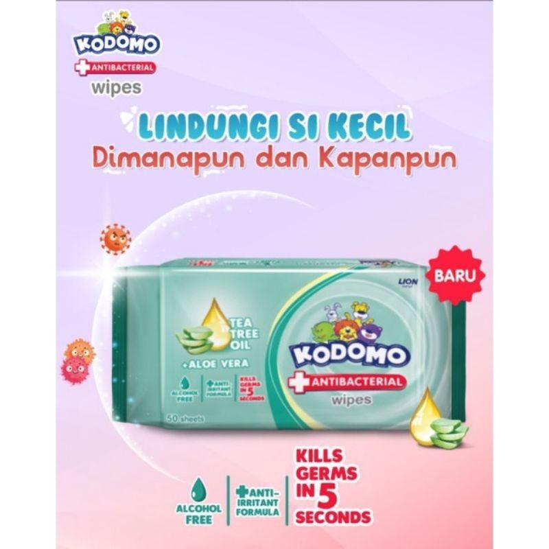 Kodomo Baby Wipes Anti Bacterial - Tissue Basah Antibacterial - Kodomo Tisu Basah Anti Bakteri 50+50Sheets