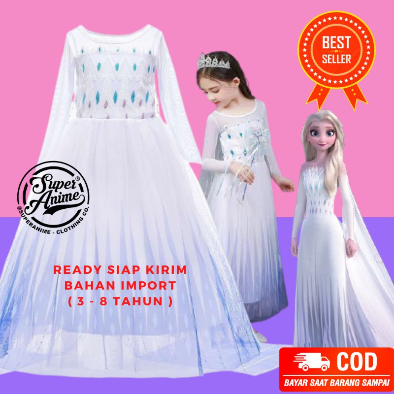 Kostum Anak Elsa White Frozen 2 Perempuan Baju Dress Gaun Cewek Princess Putih Impor