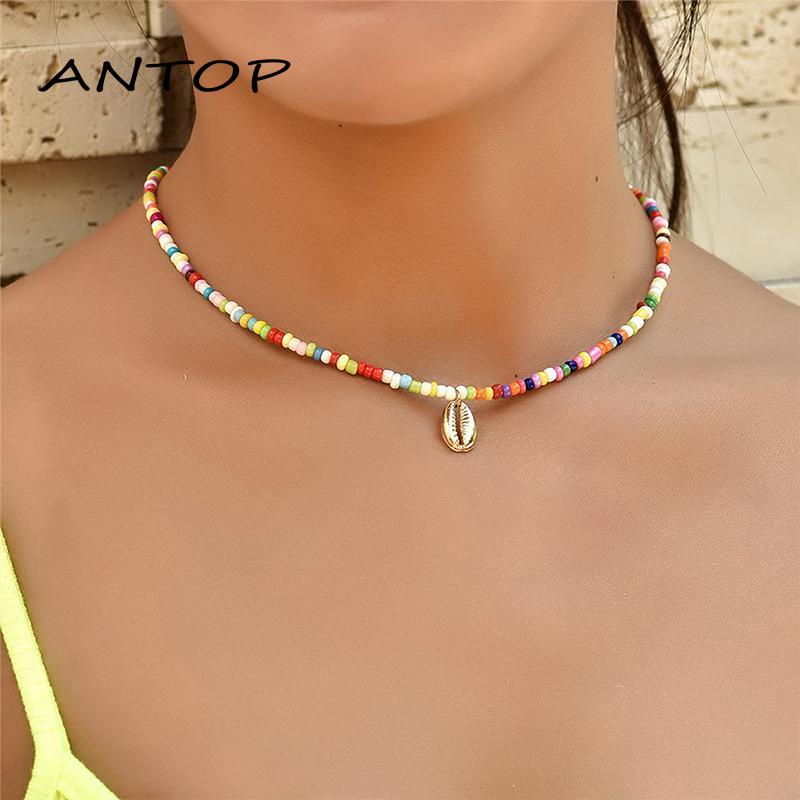 2pcs Kalung Liontin Manik-Manik Warna-Warni Gaya Bohemian Untuk Wanita